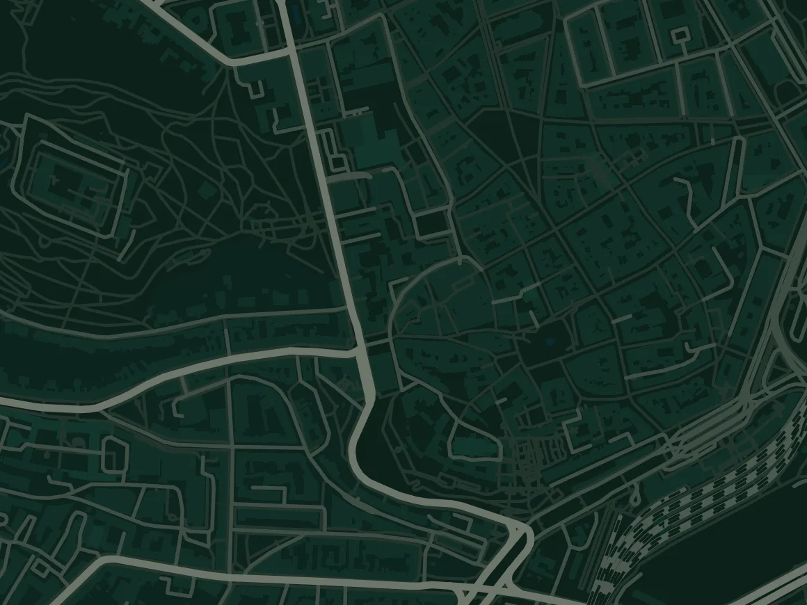 Mapa centra Brna: Mečová 6 vůči Špilberku, náměstí Svobody a hlavnímu nádraží